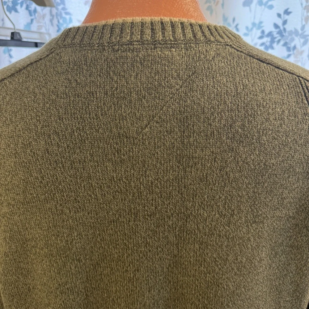 Tommy‎ Hilfiger Mens XL Olive Green Marled Cotton Crewneck Sweater Pullover Logo